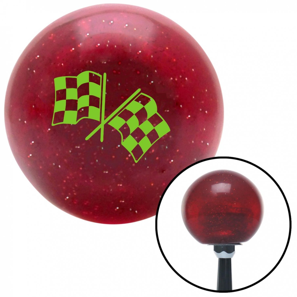 American Shifter 54596 Green Checkered Flags Red Metal Flake Shift Knob with M16 x 1.5 Insert Shifter Auto
