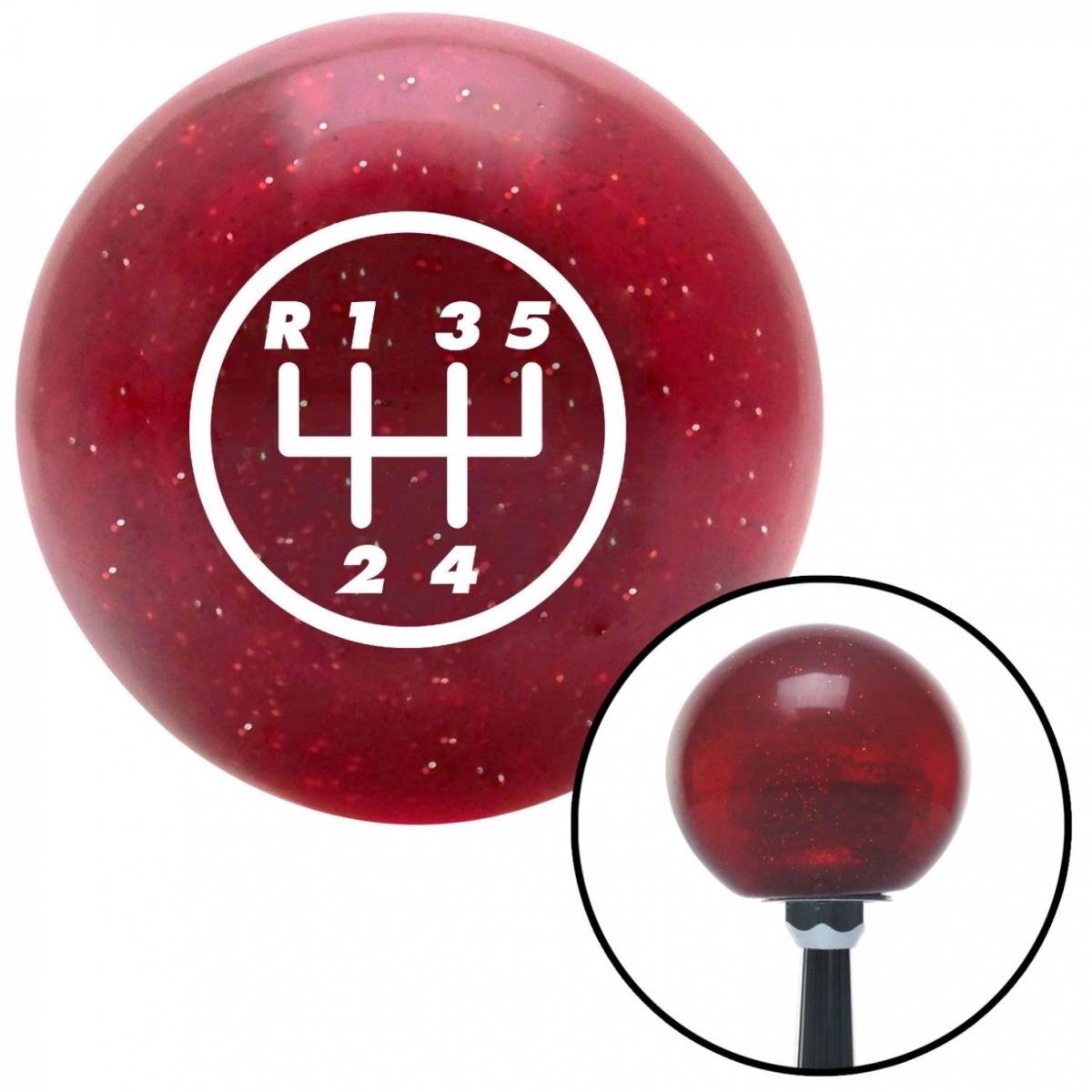 American Shifter 46653 White 5 Speed Shift Pattern - 5UR-RUL Red Metal Flake Shift Knob - M16 x 1.5 Insert