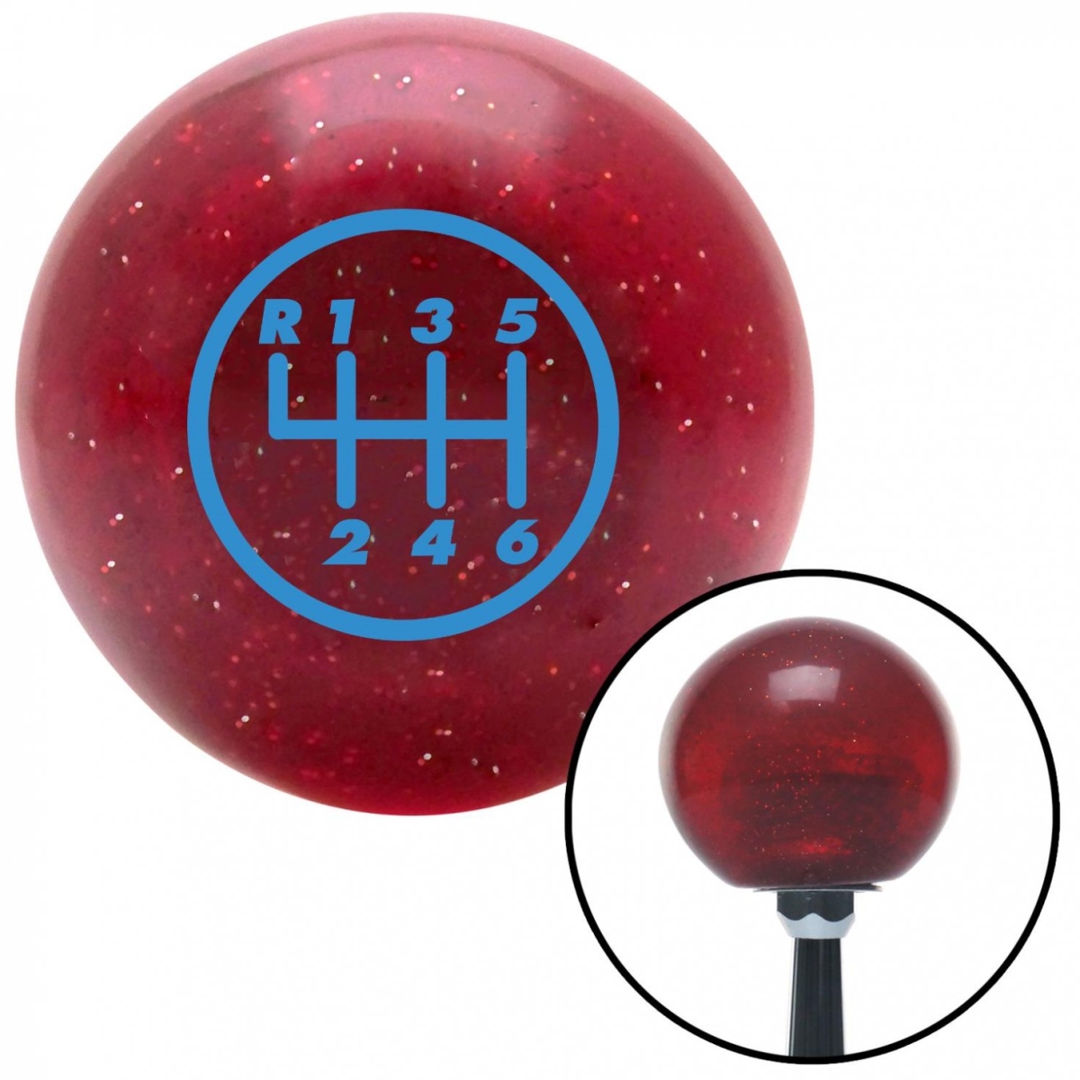 American Shifter 46683 Blue 6 Speed Shift Pattern - 6DR-RUL Red Metal Flake Shift Knob - M16 x 1.5 Insert