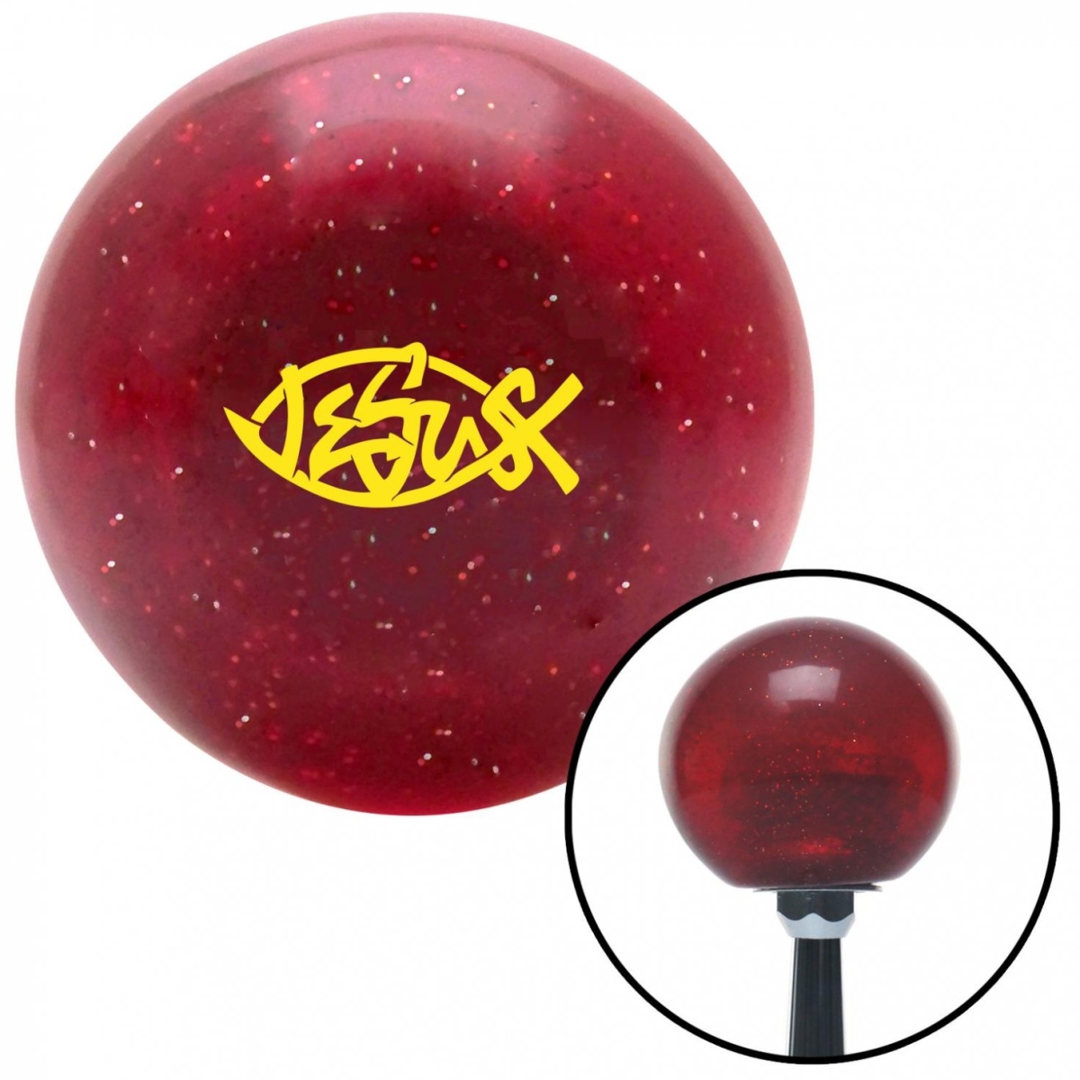 American Shifter 54711 Yellow Jesus Fish Red Metal Flake Shift Knob with M16 x 1.5 Insert Shifter Auto