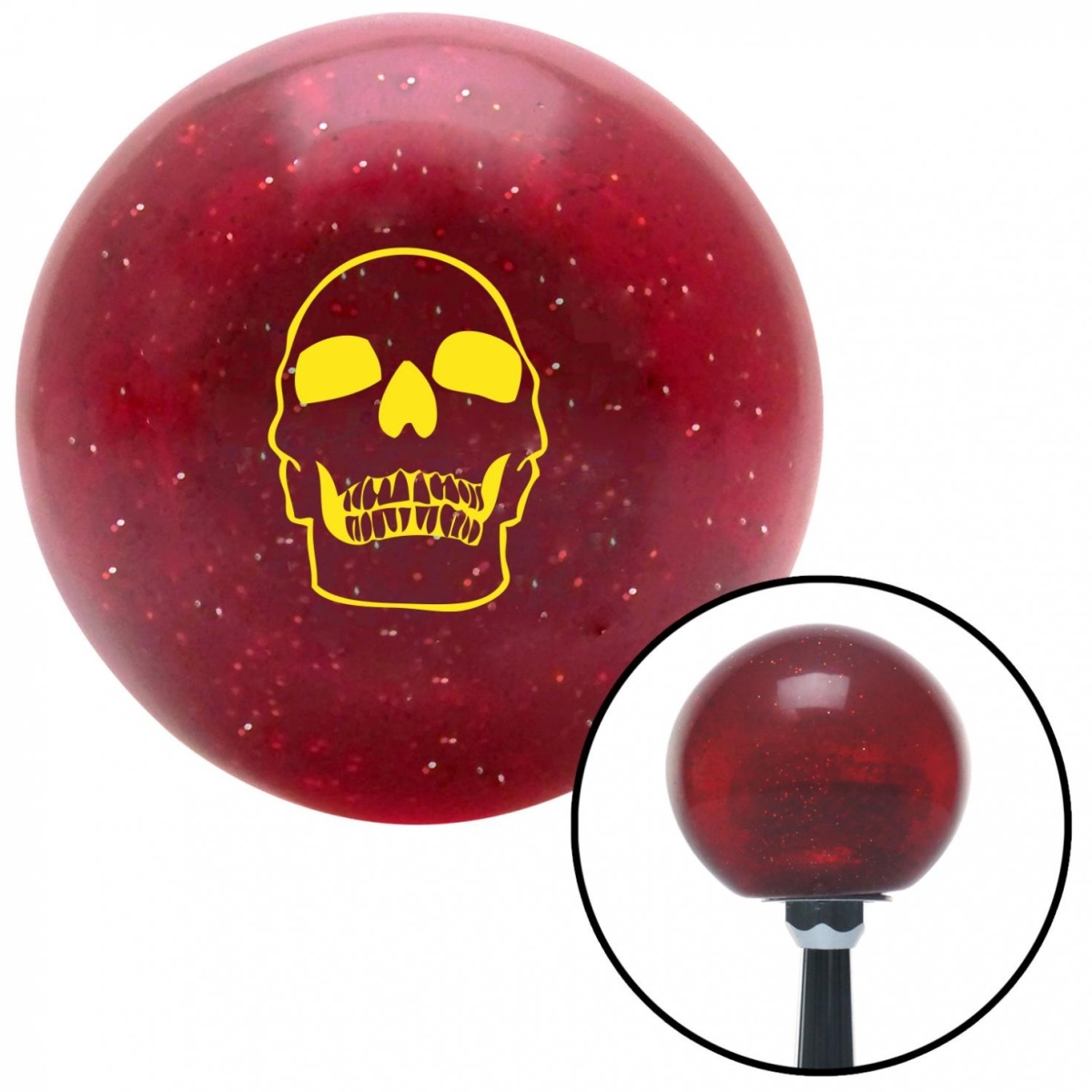 American Shifter 55105 Yellow Skull Red Metal Flake Shift Knob with M16 x 1.5 Insert Shifter Auto Manual