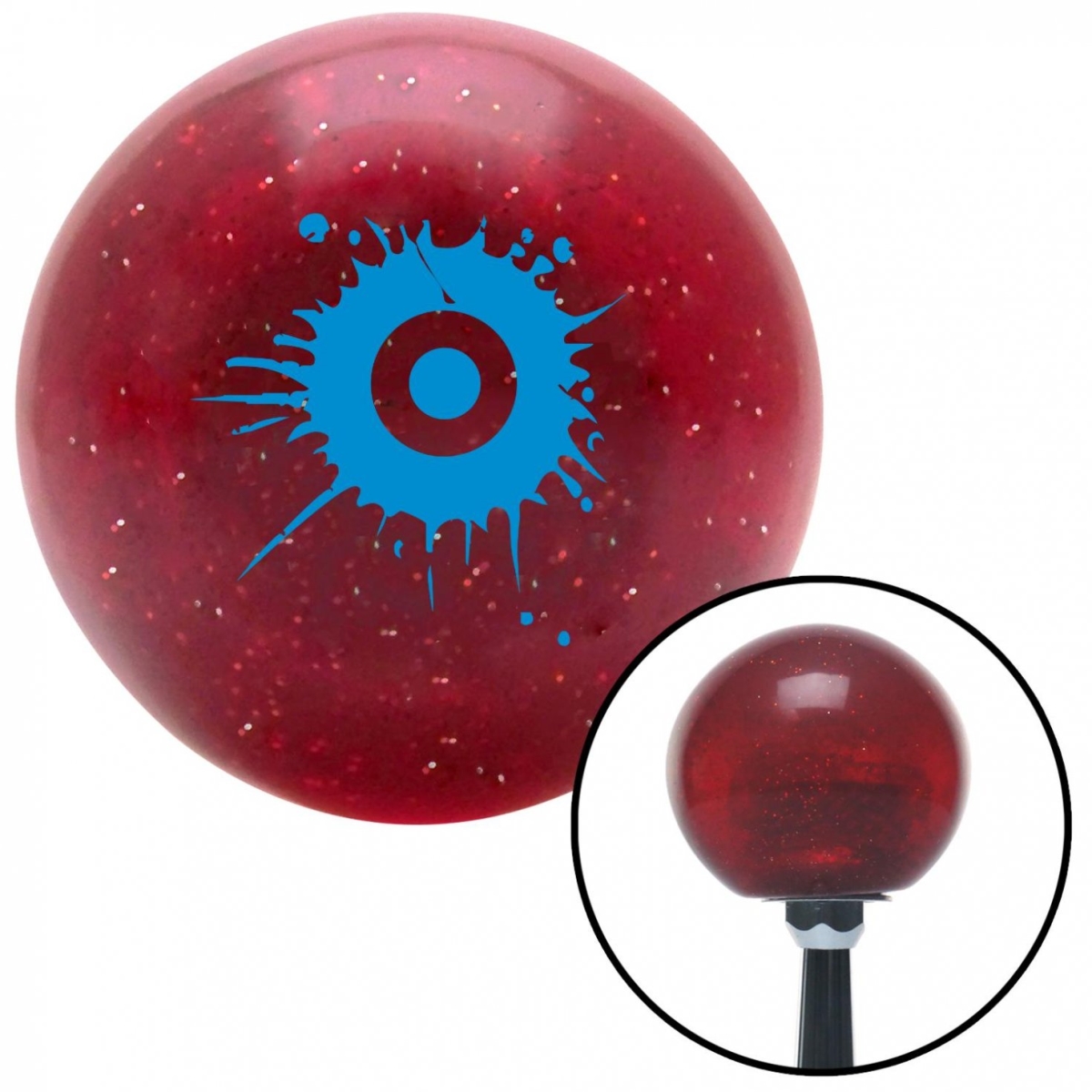 American Shifter 56614 Blue Target with Splatter Red Metal Flake Shift Knob with M16 x 1.5 Insert Shifter