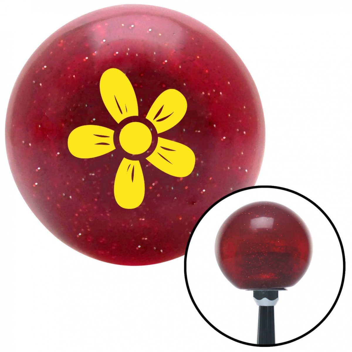 American Shifter 56880 Yellow Hawaiian Flower No.2 Red Metal Flake Shift Knob with M16 x 1.5 Insert Shifter