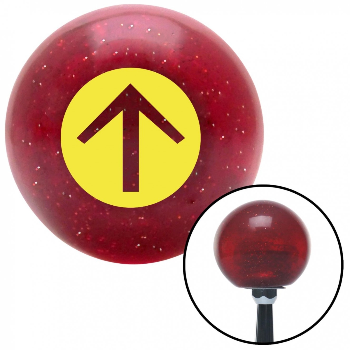 American Shifter 48129 Yellow Circle Directional Arrow Up Red Metal Flake Shift Knob with M16 x 1.5 Insert