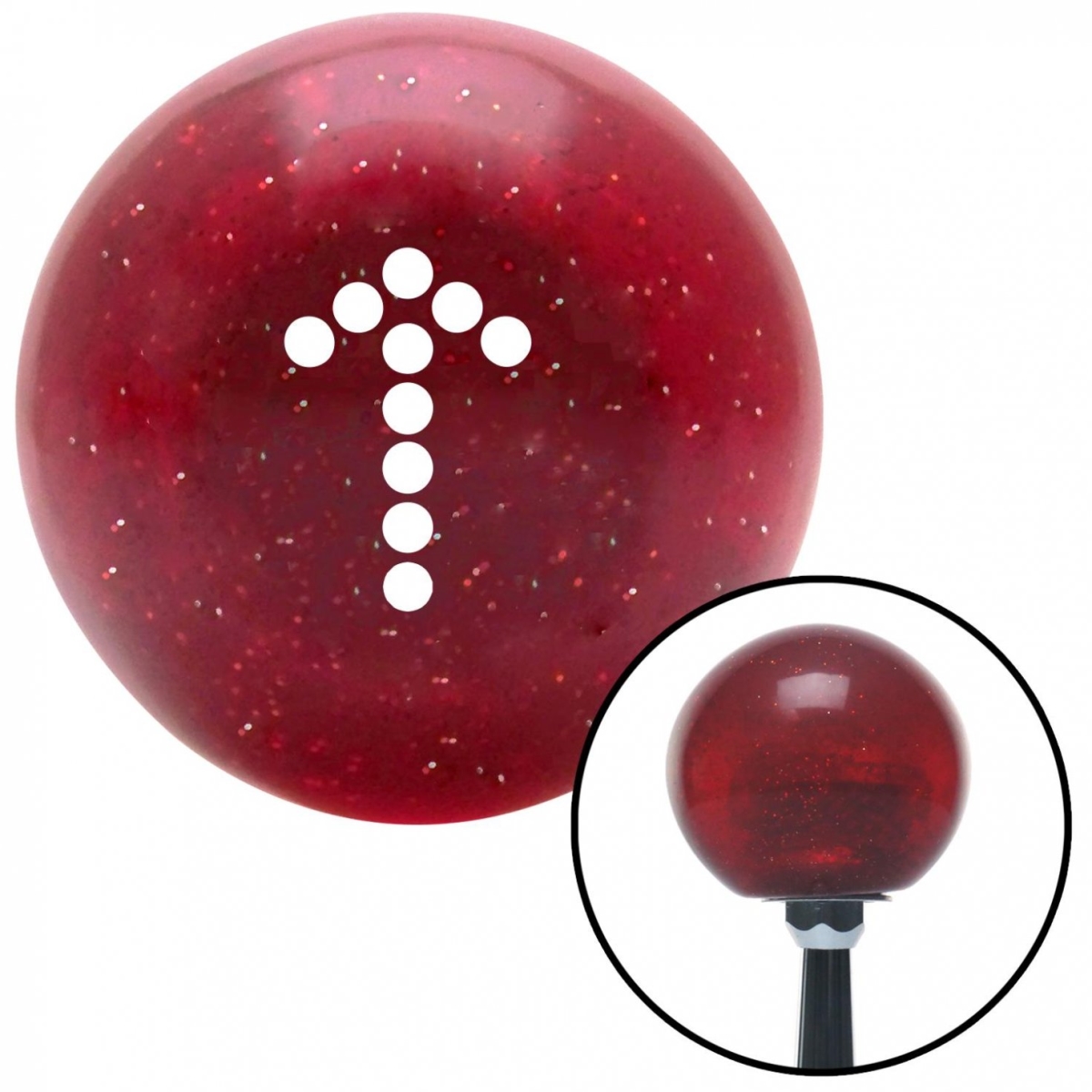 American Shifter 48785 White Dotted Directional Arrow Up Red Metal Flake Shift Knob with M16 x 1.5 Insert