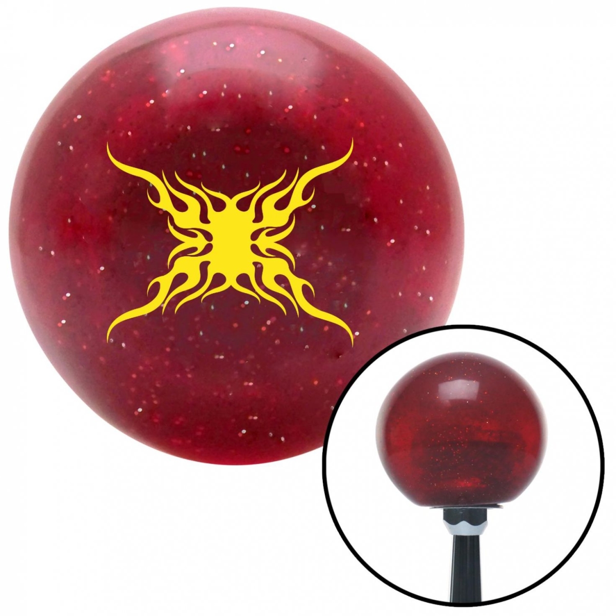 American Shifter 50603 Yellow Super Large Tribal Flames Red Metal Flake Shift Knob with M16 x 1.5 Insert