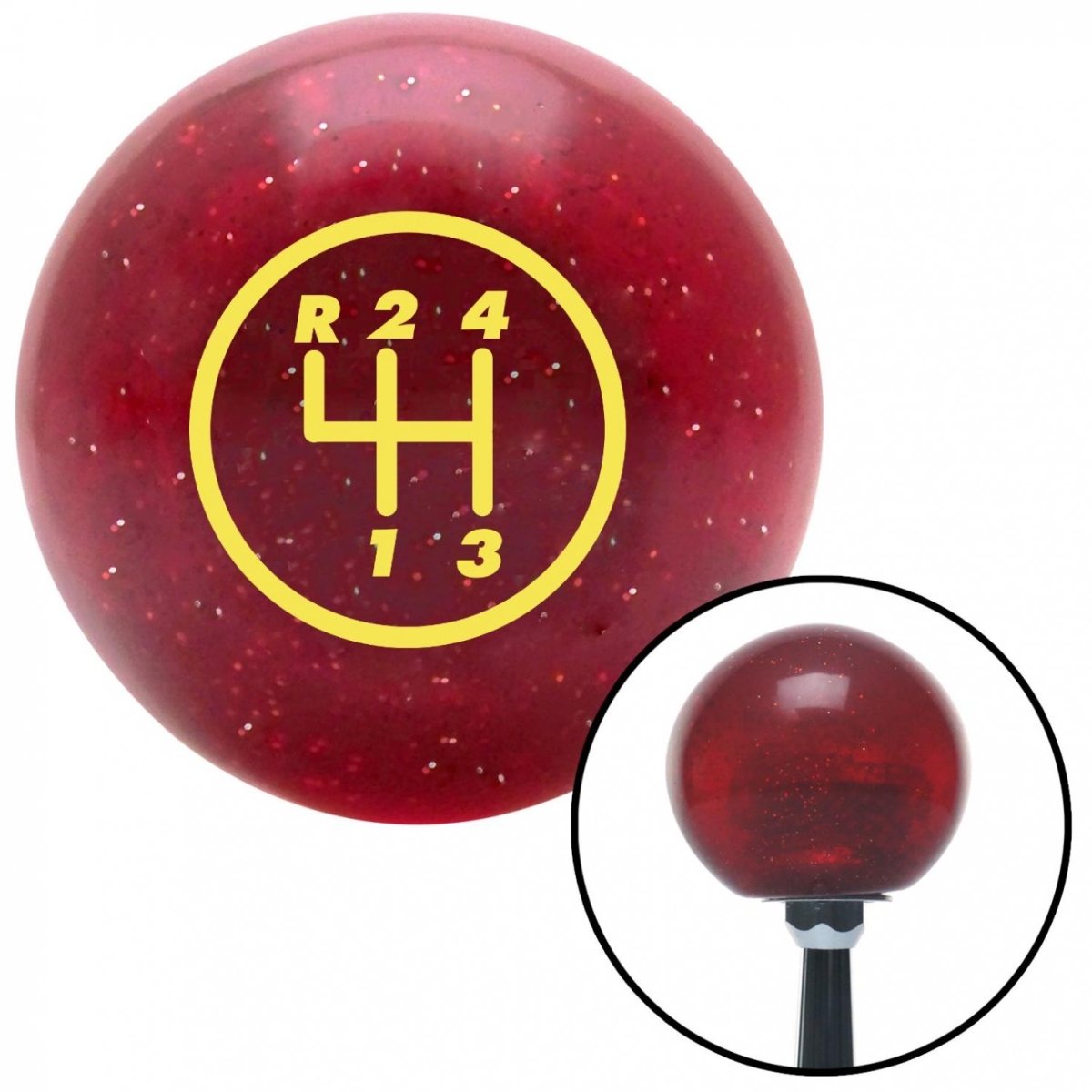 American Shifter 46548 Yellow 4 Speed Shift Pattern - 4RUL Red Metal Flake Shift Knob with M16 x 1.5 Insert