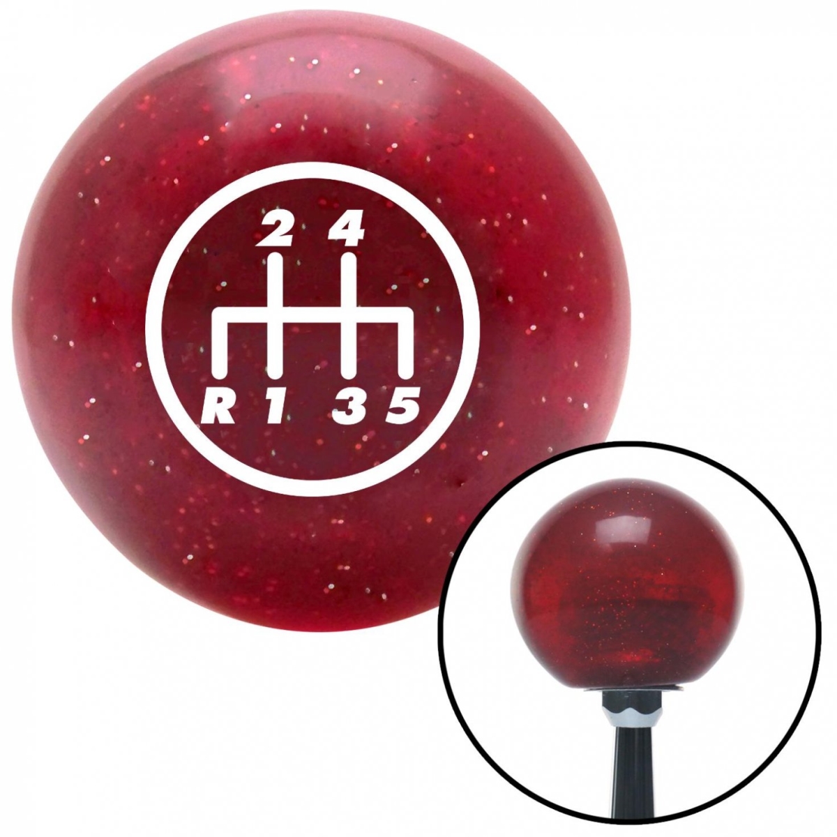 American Shifter 46608 White 5 Speed Shift Pattern - 5DR-RDL Red Metal Flake Shift Knob - M16 x 1.5 Insert