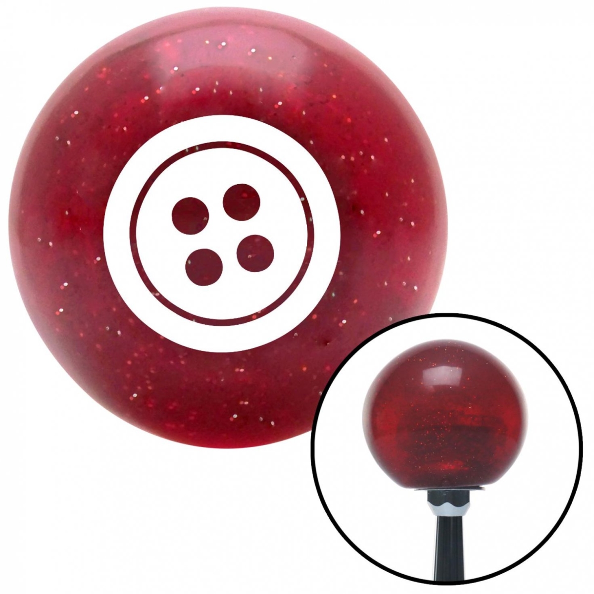 American Shifter 50715 White Four Hole Button Red Metal Flake Shift Knob with M16 x 1.5 Insert Shifter