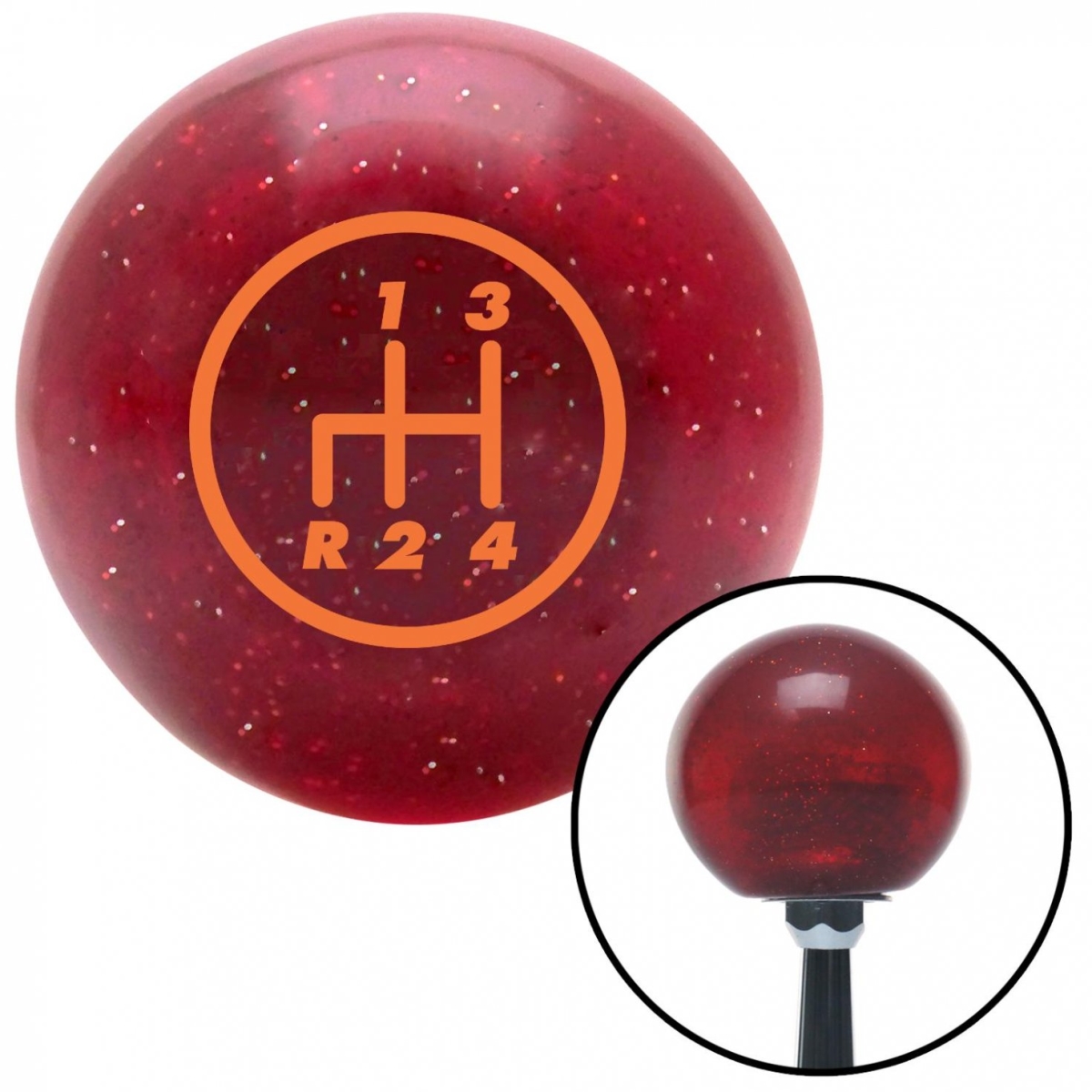 American Shifter 46508 Orange 4 Speed Shift Pattern - 4RDL Red Metal Flake Shift Knob with M16 x 1.5 Insert