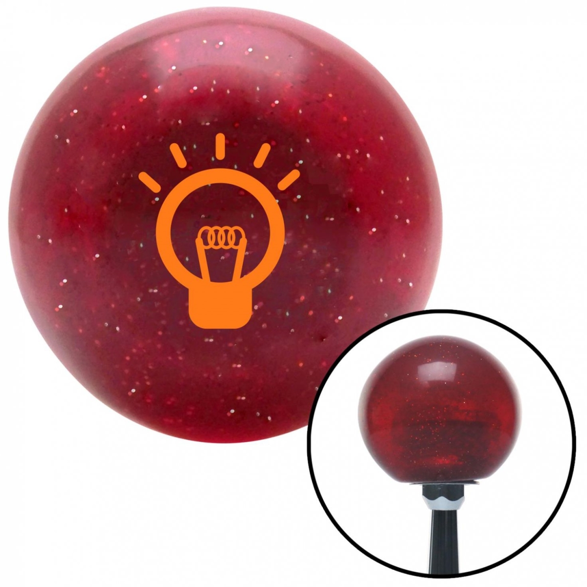 American Shifter 54809 Orange Light Bulb On Red Metal Flake Shift Knob with M16 x 1.5 Insert Shifter Auto