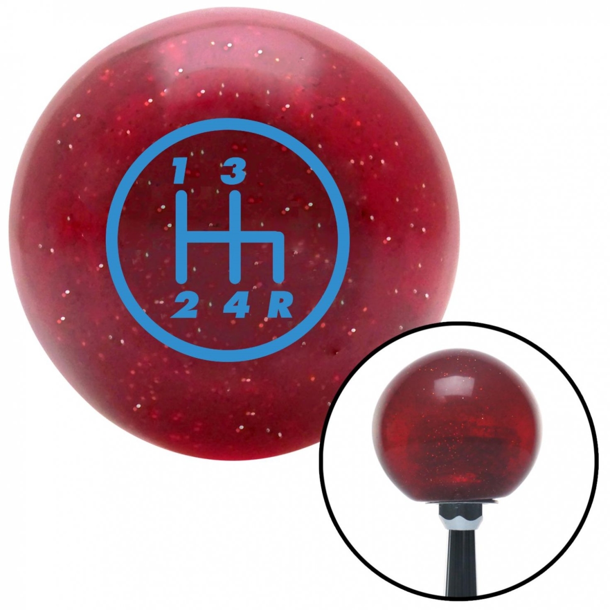 American Shifter 46520 Blue 4 Speed Shift Pattern - 4RDR Red Metal Flake Shift Knob with M16 x 1.5 Insert