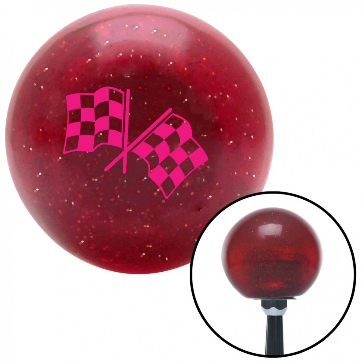 American Shifter 48869 Pink Dual Checkered Flags Red Metal Flake Shift Knob with M16 x 1.5 Insert Shifter