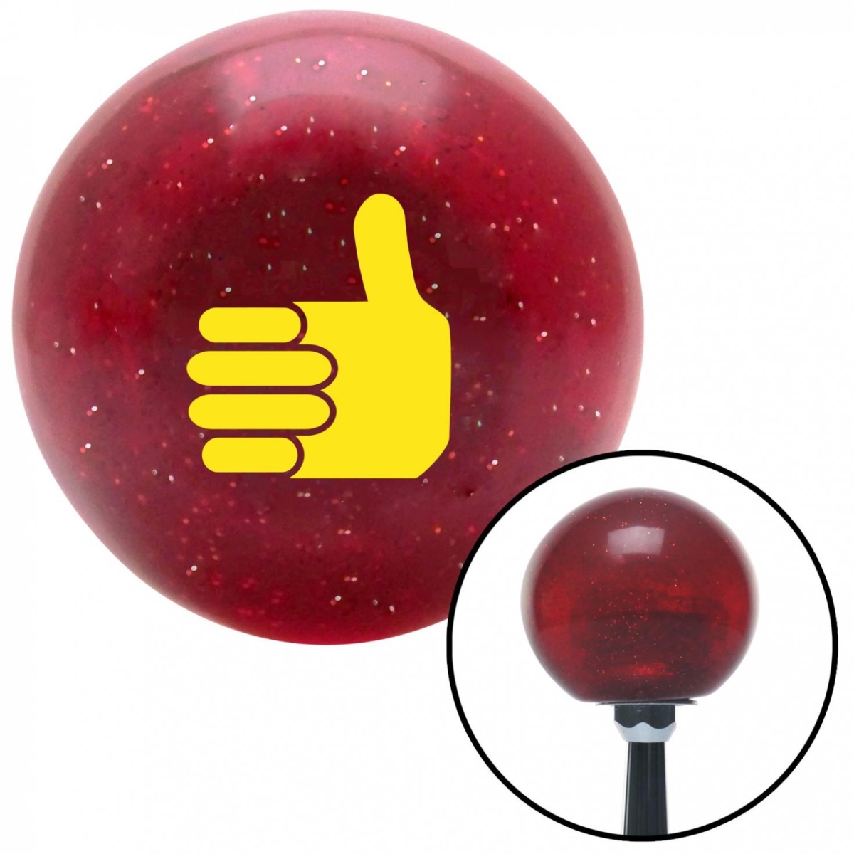 American Shifter 50869 Yellow Thumbs Up Red Metal Flake Shift Knob with M16 x 1.5 Insert Shifter Auto Brody