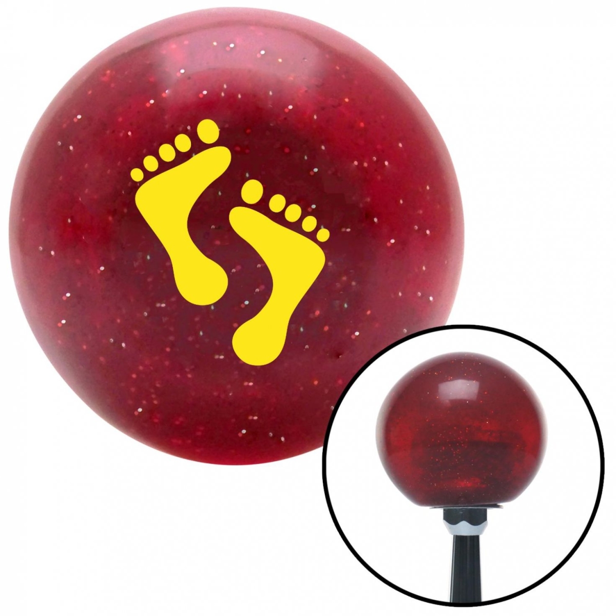 American Shifter 56808 Yellow Bare Feet Red Metal Flake Shift Knob with M16 x 1.5 Insert Shifter Auto Brody