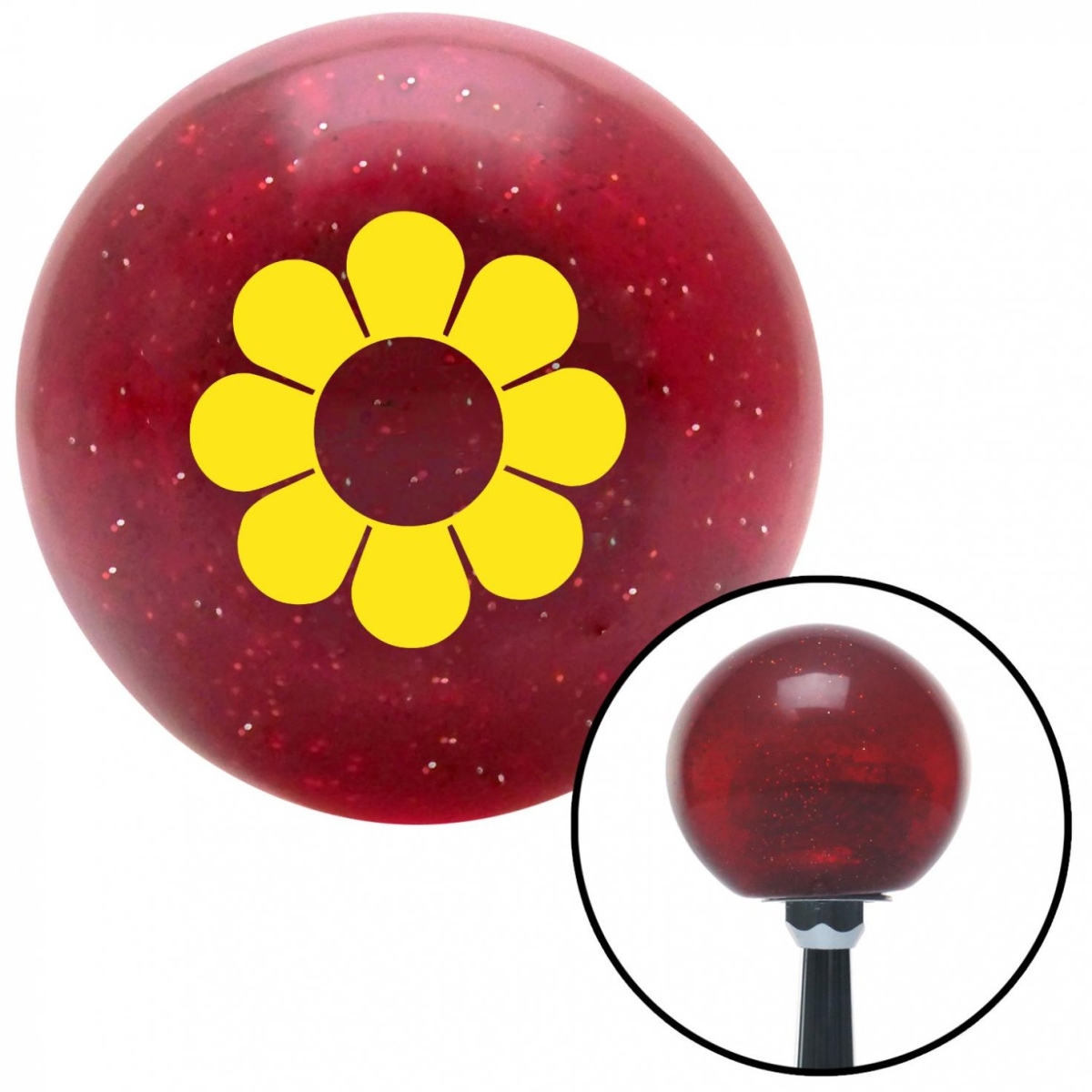 American Shifter 56896 Yellow Hawaiian Flower No.4 Red Metal Flake Shift Knob with M16 x 1.5 Insert Shifter