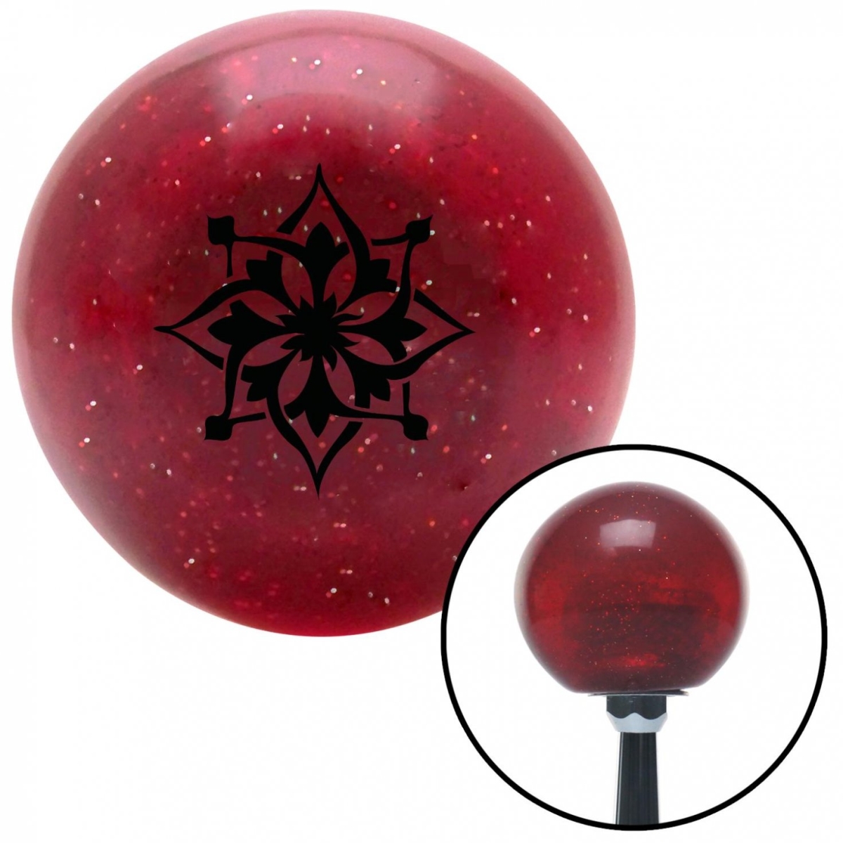 American Shifter 56897 Black Hawaiian Flower No5 Red Metal Flake Shift Knob with M16 x 15 Insert Shifter