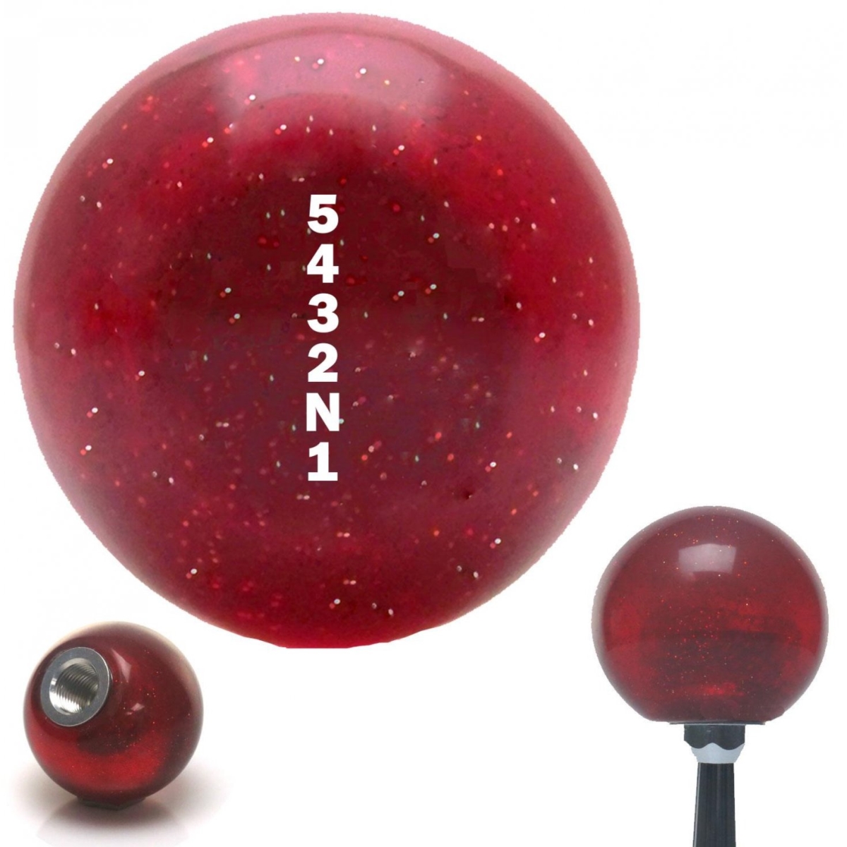 American Shifter 59966 White 5432N1 Shift Pattern Red Metal Flake Shift Knob with M16 x 1.5 Insert Auto