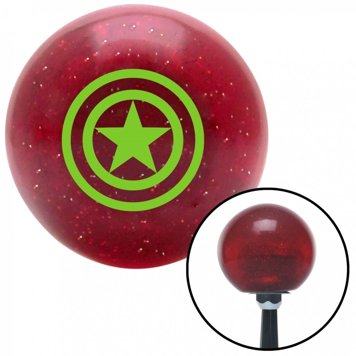 American Shifter 58641 Green Star Inside Circles Red Metal Flake Shift Knob with M16 x 1.5 Insert Shifter