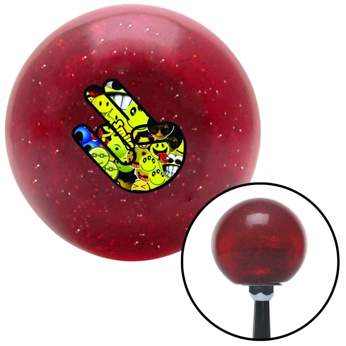 American Shifter 60060 Smiley Face JDM Shocker Hand Red Metal Flake Shift Knob with M16 x 1.5 Insert Auto