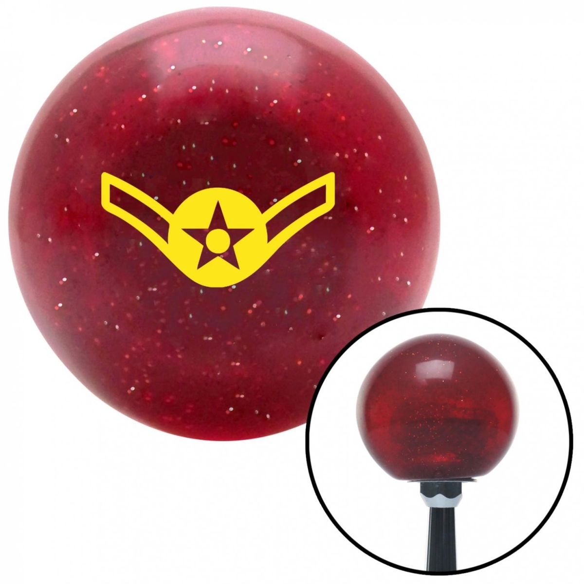 American Shifter 53598 Yellow Airman Red Metal Flake Shift Knob with M16 x 1.5 Insert Shifter Auto Manual