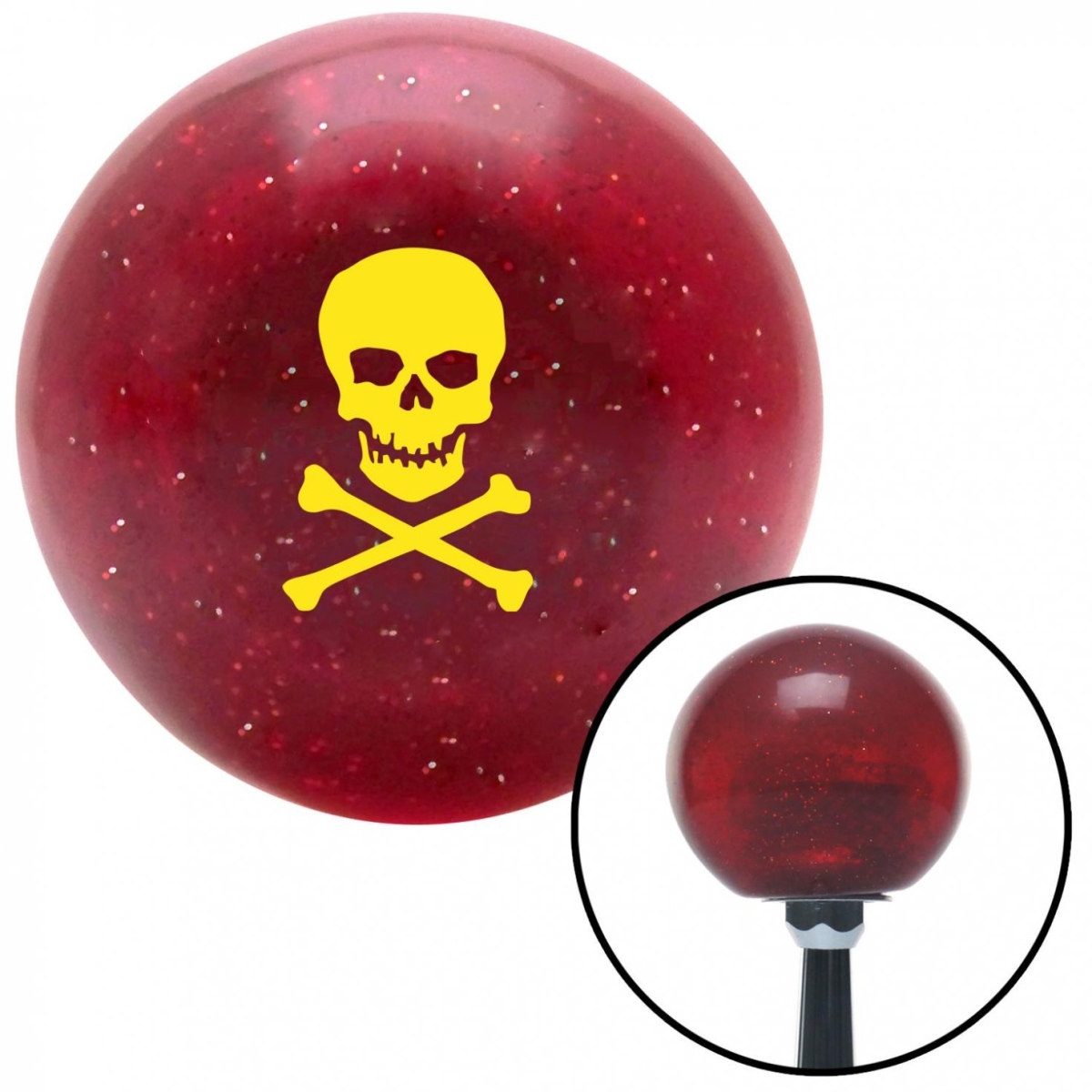 American Shifter 55129 Yellow Skull & Bones Red Metal Flake Shift Knob with M16 x 1.5 Insert Shifter Auto