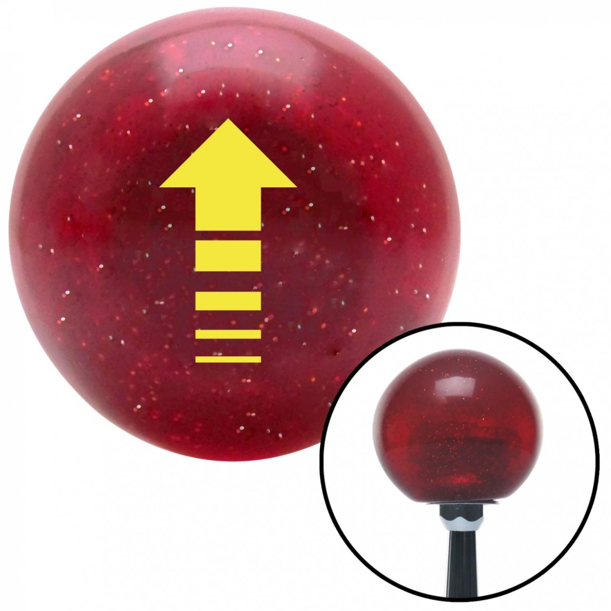 American Shifter 47728 Yellow Broken Directional Arrow Up Red Metal Flake Shift Knob with M16 x 1.5 Insert