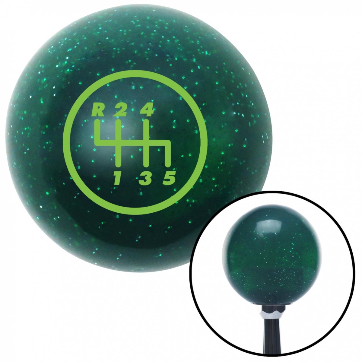 American Shifter 60588 Green 5 Speed Shift Pattern - 5RUL Green Metal Flake Shift Knob - M16 x 1.5 Insert