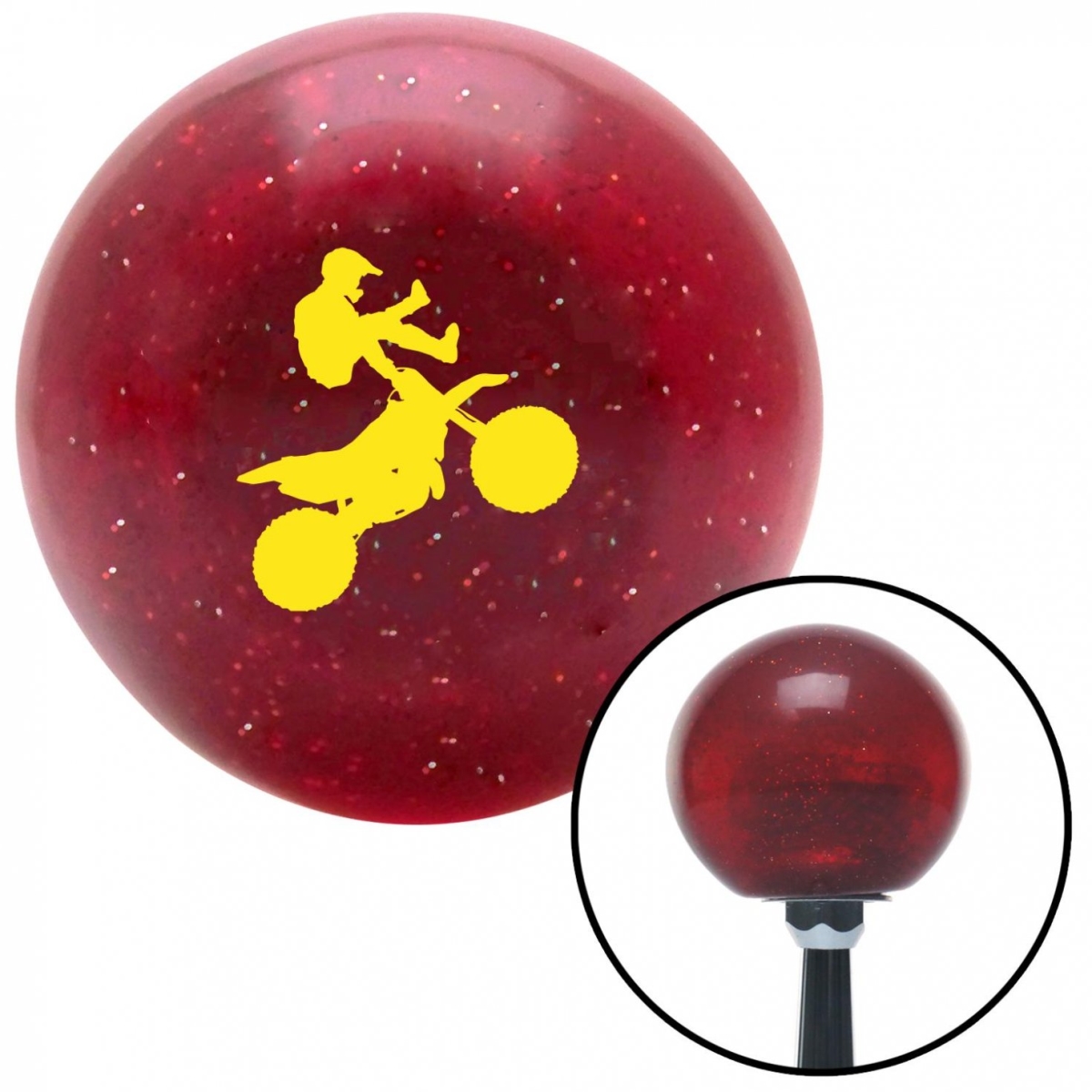 American Shifter 56475 Yellow Motocross Rider Red Metal Flake Shift Knob with M16 x 1.5 Insert Shifter