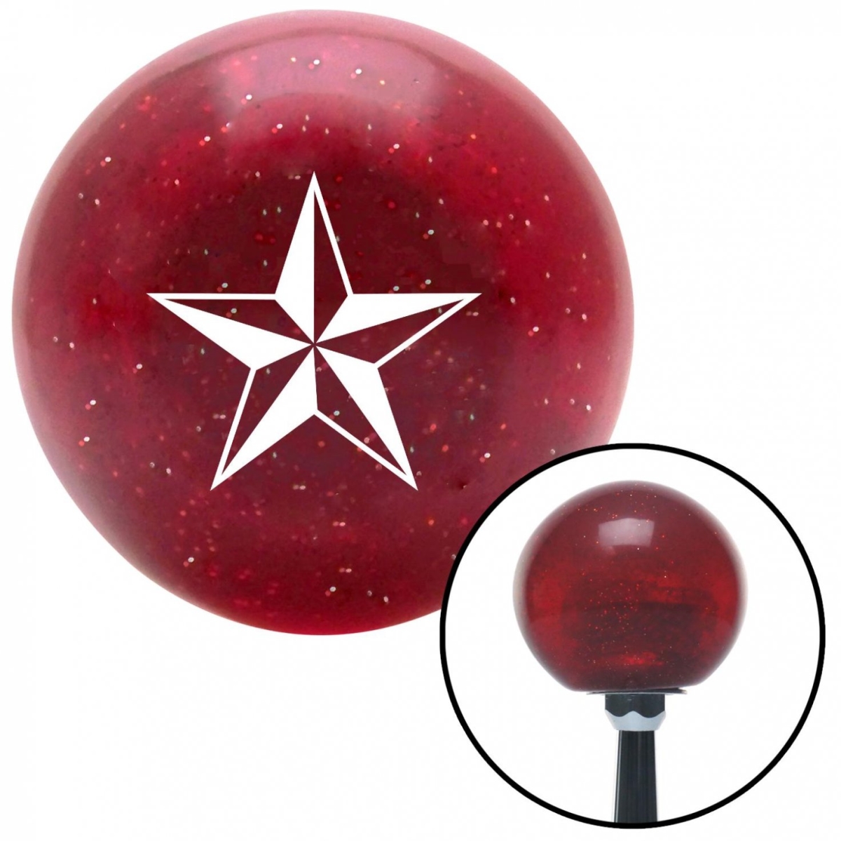 American Shifter 58600 White Tattoo Star Thin Red Metal Flake Shift Knob with M16 x 1.5 Insert Shifter