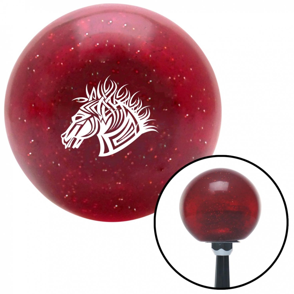 American Shifter 58819 White Horse Red Metal Flake Shift Knob with M16 x 1.5 Insert Shifter Auto Manual
