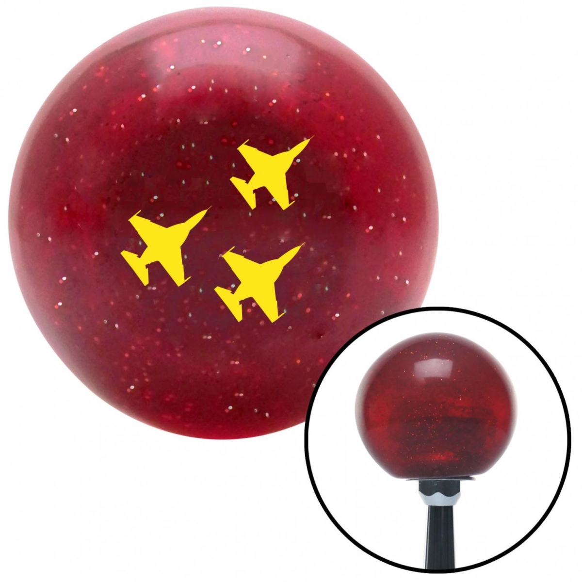 American Shifter 56451 Yellow Jet Formation Red Metal Flake Shift Knob with M16 x 1.5 Insert Shifter Auto