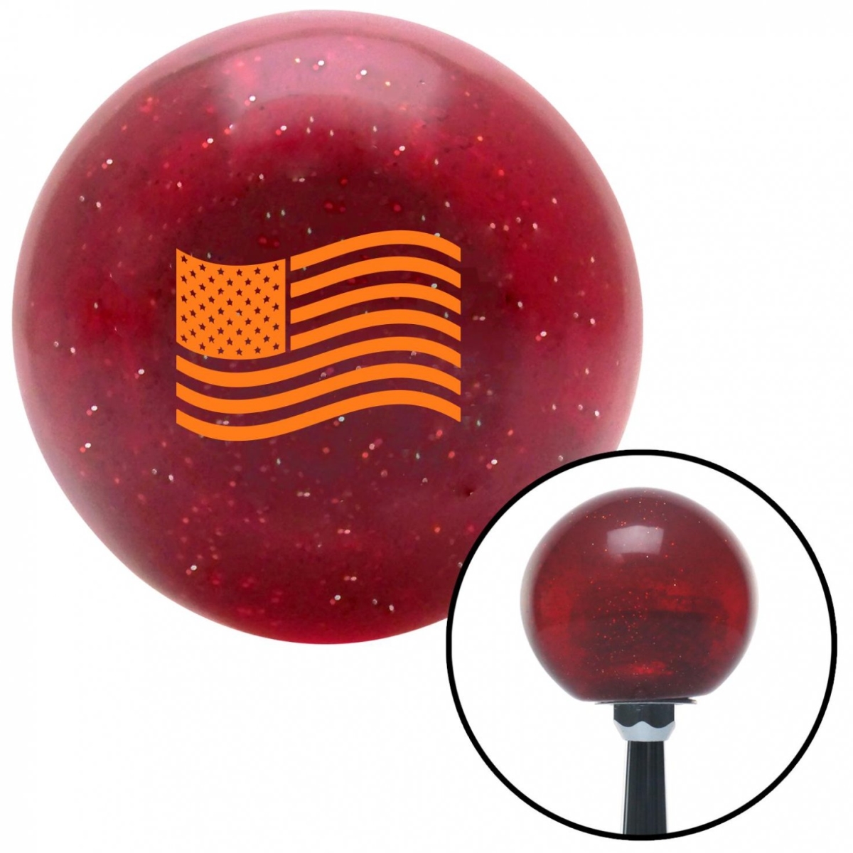 American Shifter 58412 Orange American Flag Waving Red Metal Flake Shift Knob with M16 x 1.5 Insert Auto