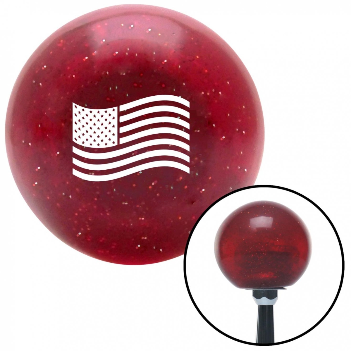 American Shifter 58415 White American Flag Waving Red Metal Flake Shift Knob with M16 x 1.5 Insert Shifter