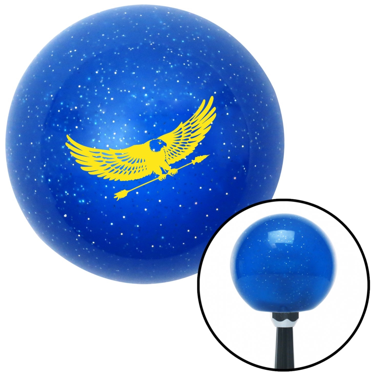 American Shifter 26522 Yellow Eagle with Arrow Blue Metal Flake Shift Knob with M16 x 1.5 Insert Shifter