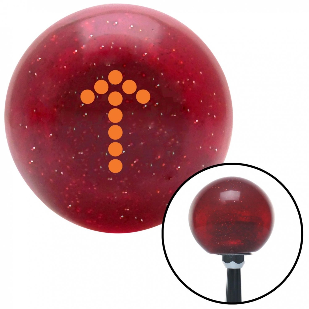 American Shifter 48782 Orange Dotted Directional Arrow Up Red Metal Flake Shift Knob with M16 x 1.5 Insert
