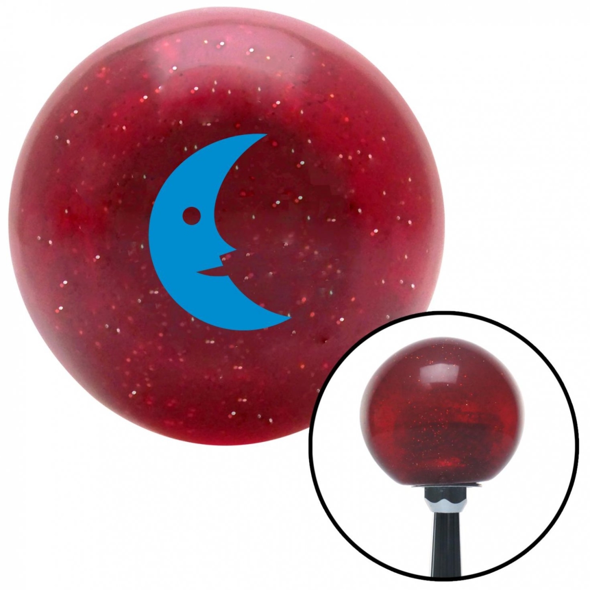 American Shifter 55498 Blue Crescent Moon Smiling Red Metal Flake Shift Knob with M16 x 1.5 Insert Shifter
