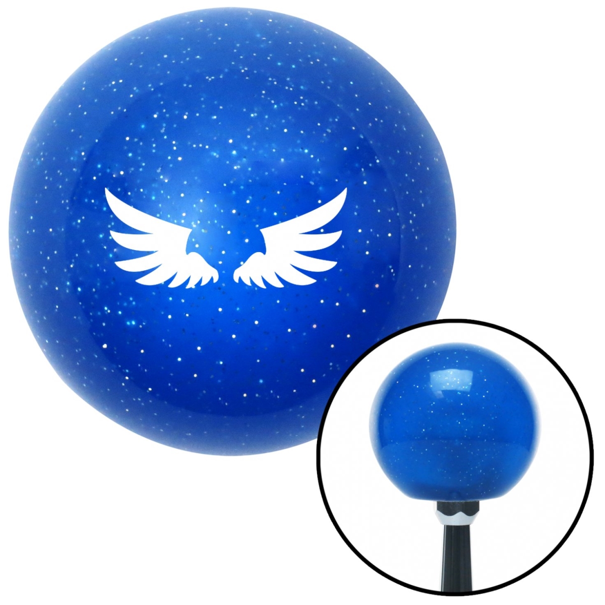 American Shifter 23633 White Firebird Wings Blue Metal Flake Shift Knob with M16 x 1.5 Insert Shifter Auto