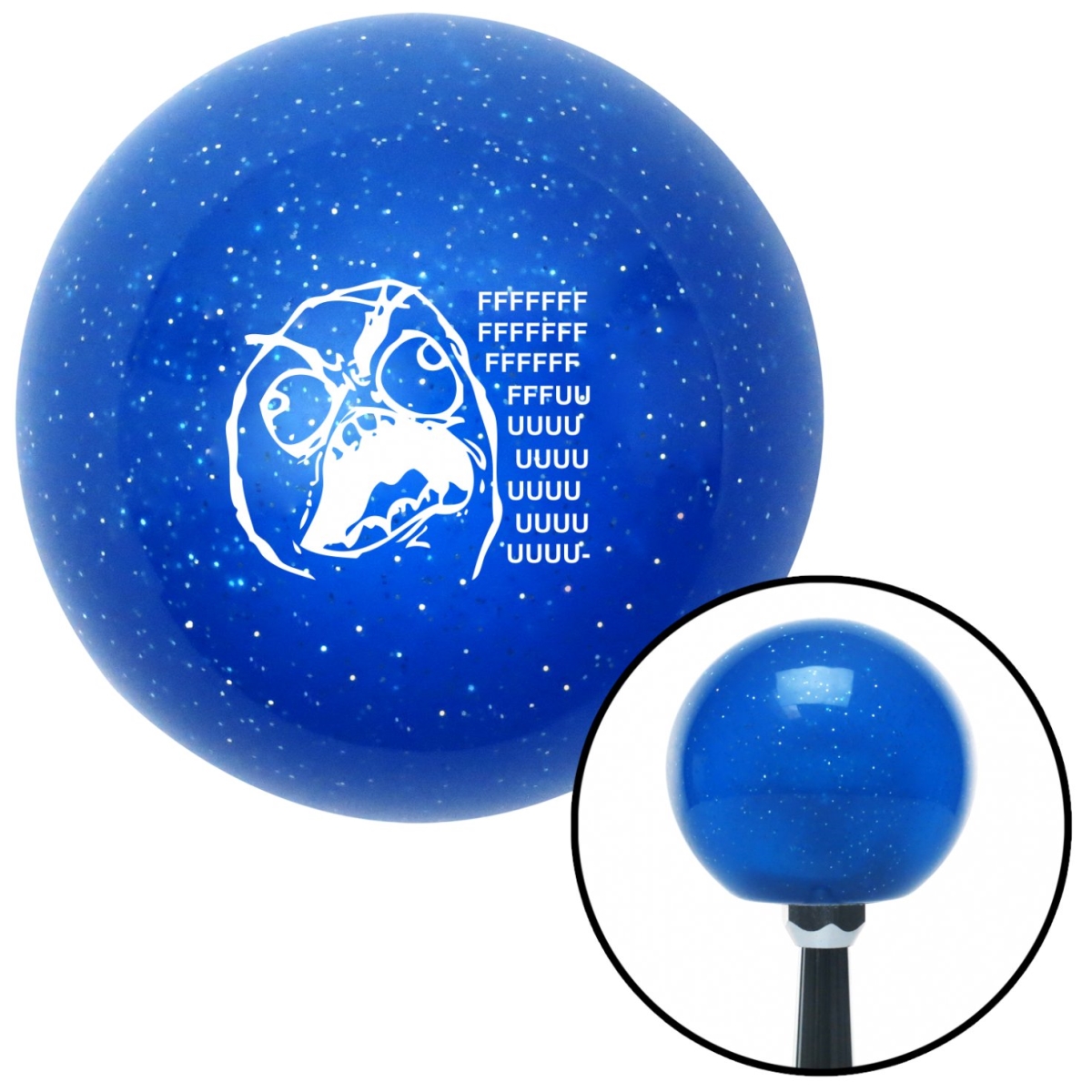 American Shifter 24385 White Rage Face Blue Metal Flake Shift Knob with M16 x 1.5 Insert Shifter Auto Brody