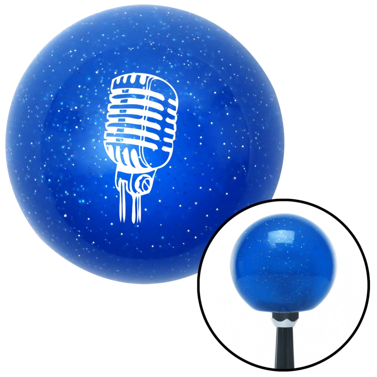 American Shifter 24665 White Old School Microphone Blue Metal Flake Shift Knob with M16 x 1.5 Insert Auto