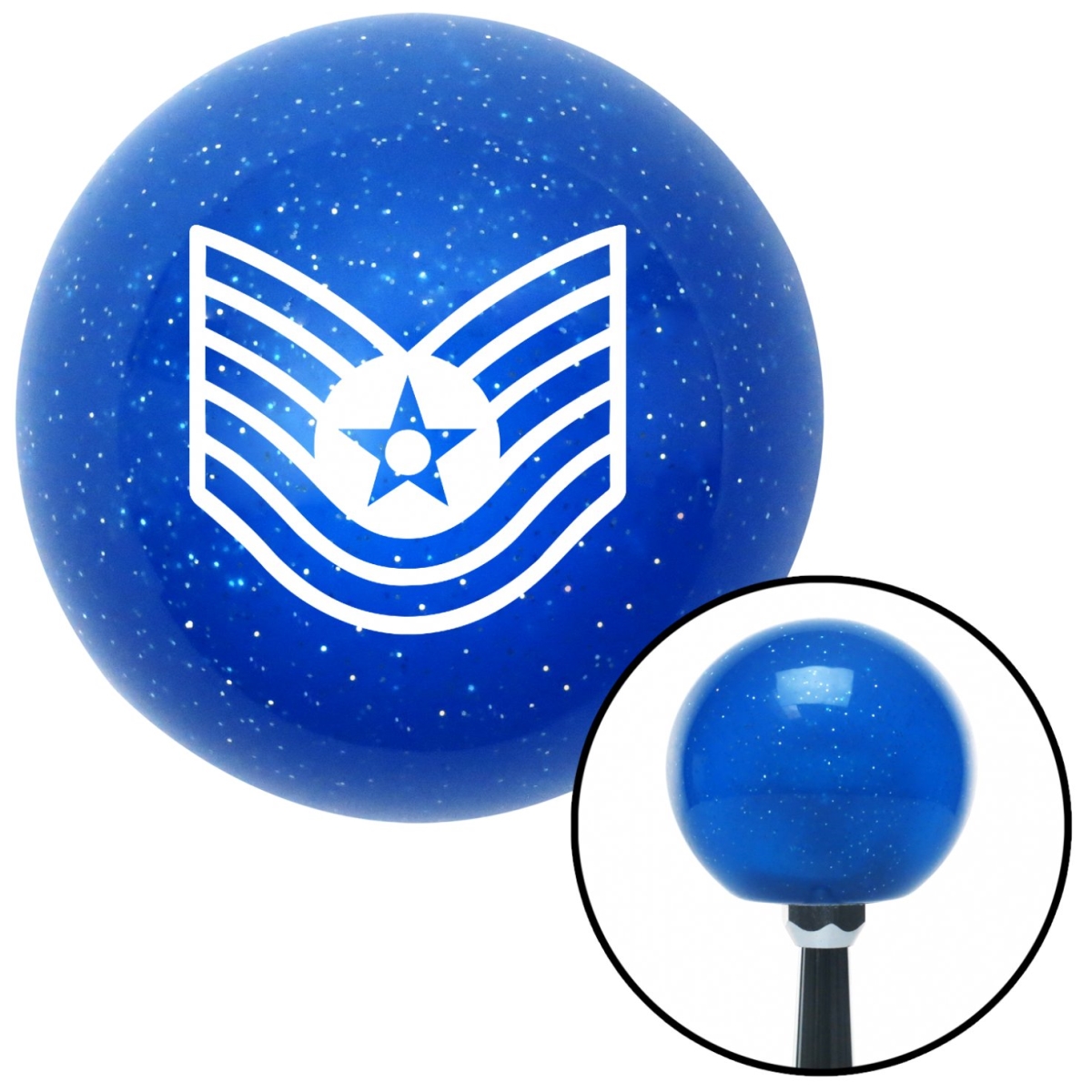 American Shifter 24490 White Technical Sergeant Blue Metal Flake Shift Knob with M16 x 1.5 Insert Shifter