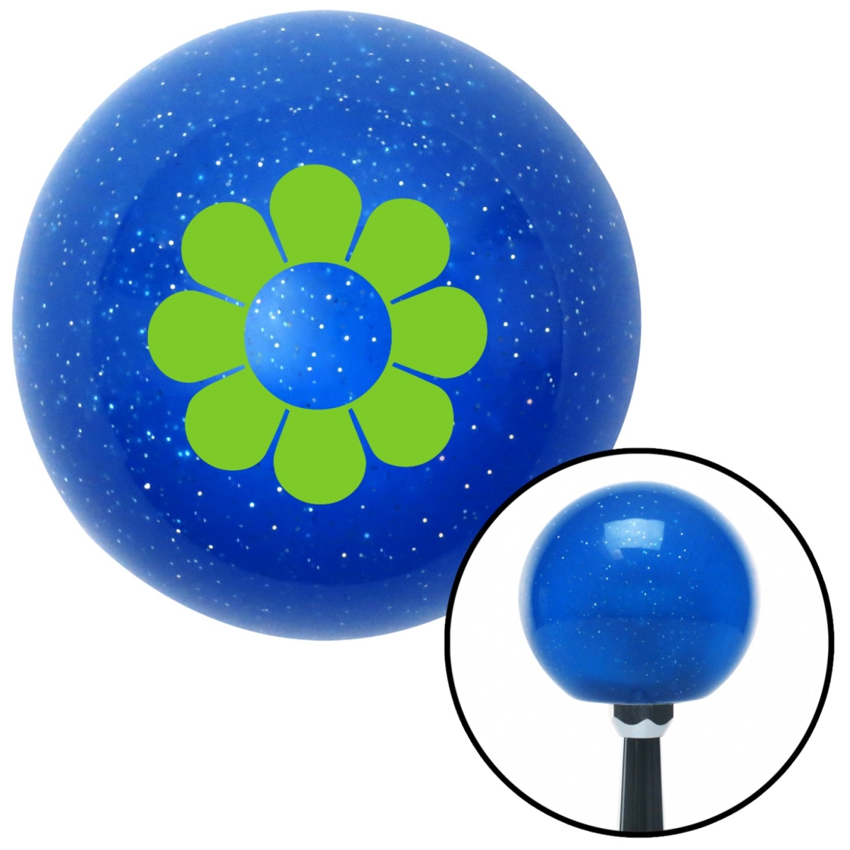 American Shifter 24757 Green Flower Power Blue Metal Flake Shift Knob with M16 x 1.5 Insert Shifter Auto
