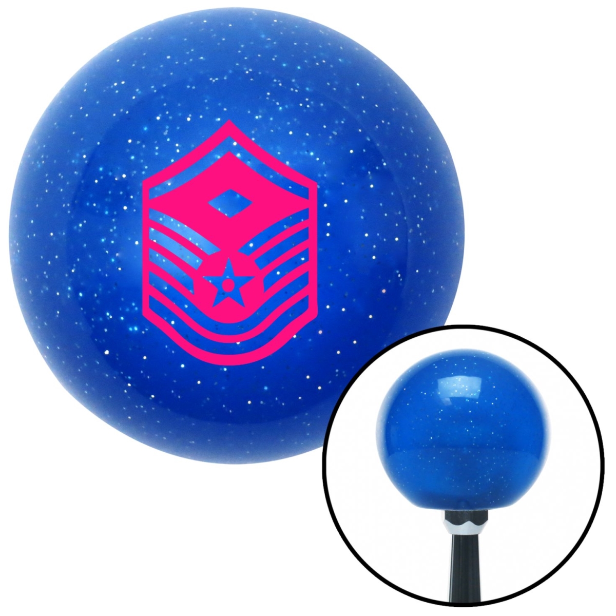 American Shifter 24496 Pink Master Sergeant First Sergeant Blue Metal Flake Shift Knob - M16 x 1.5 Insert