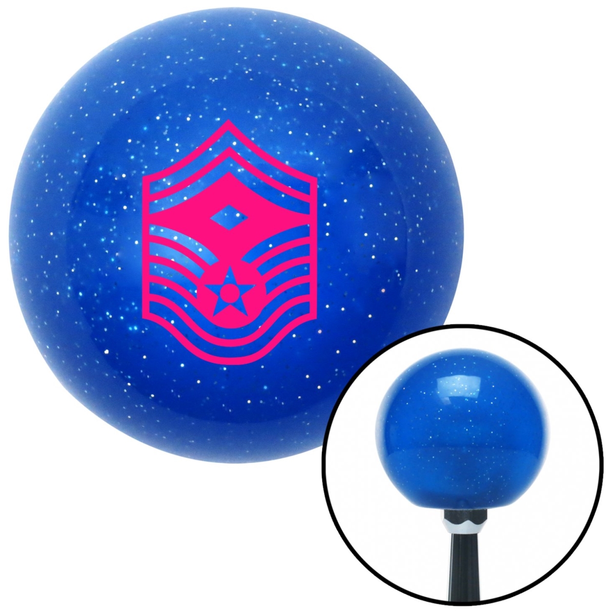 American Shifter 24512 Pink Senior Master Sergeant First Sergeant Blue Metal Flake Shift Knob - M16 x 1.5 Insert