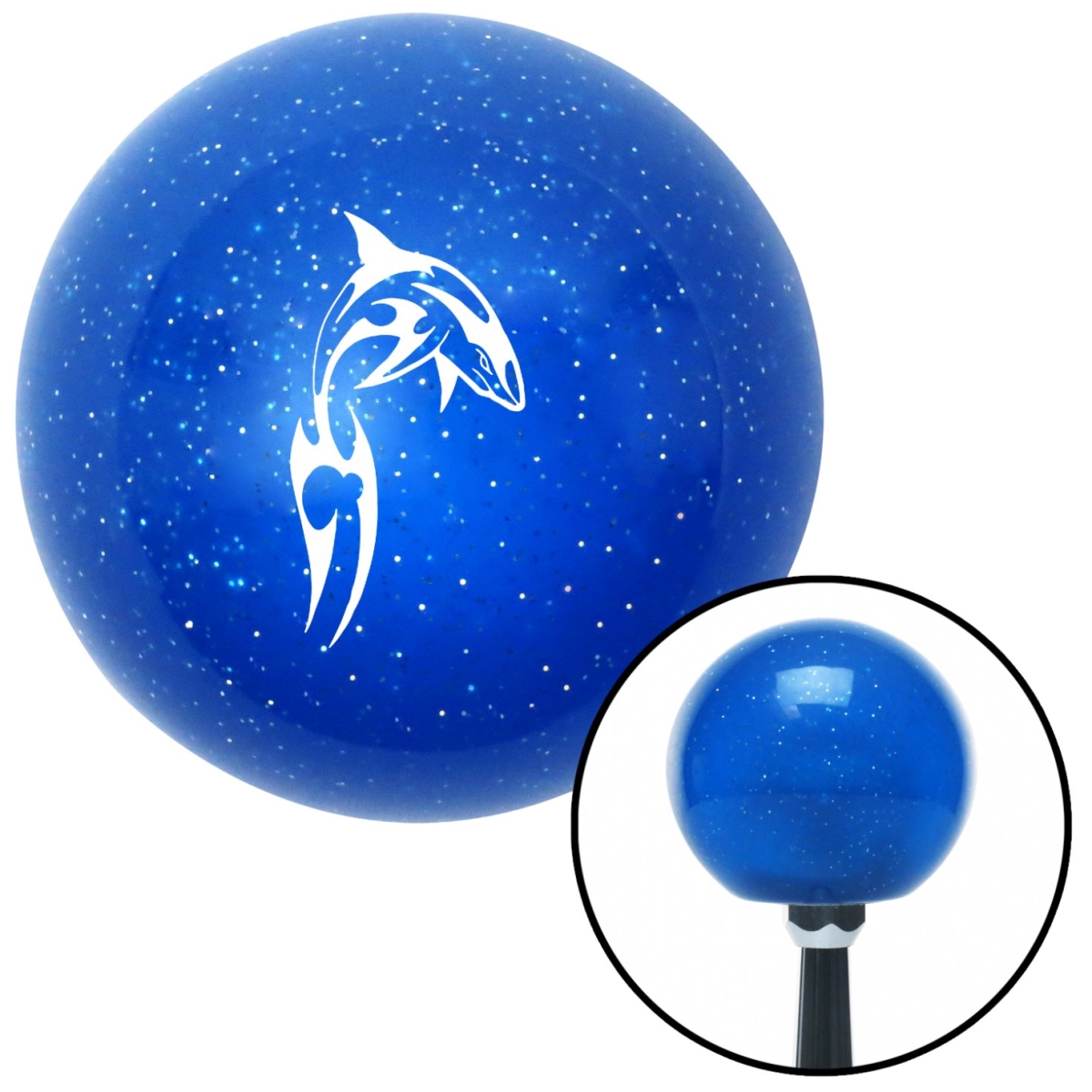 American Shifter 25863 White Abstract Shark Blue Metal Flake Shift Knob with M16 x 1.5 Insert Shifter Auto