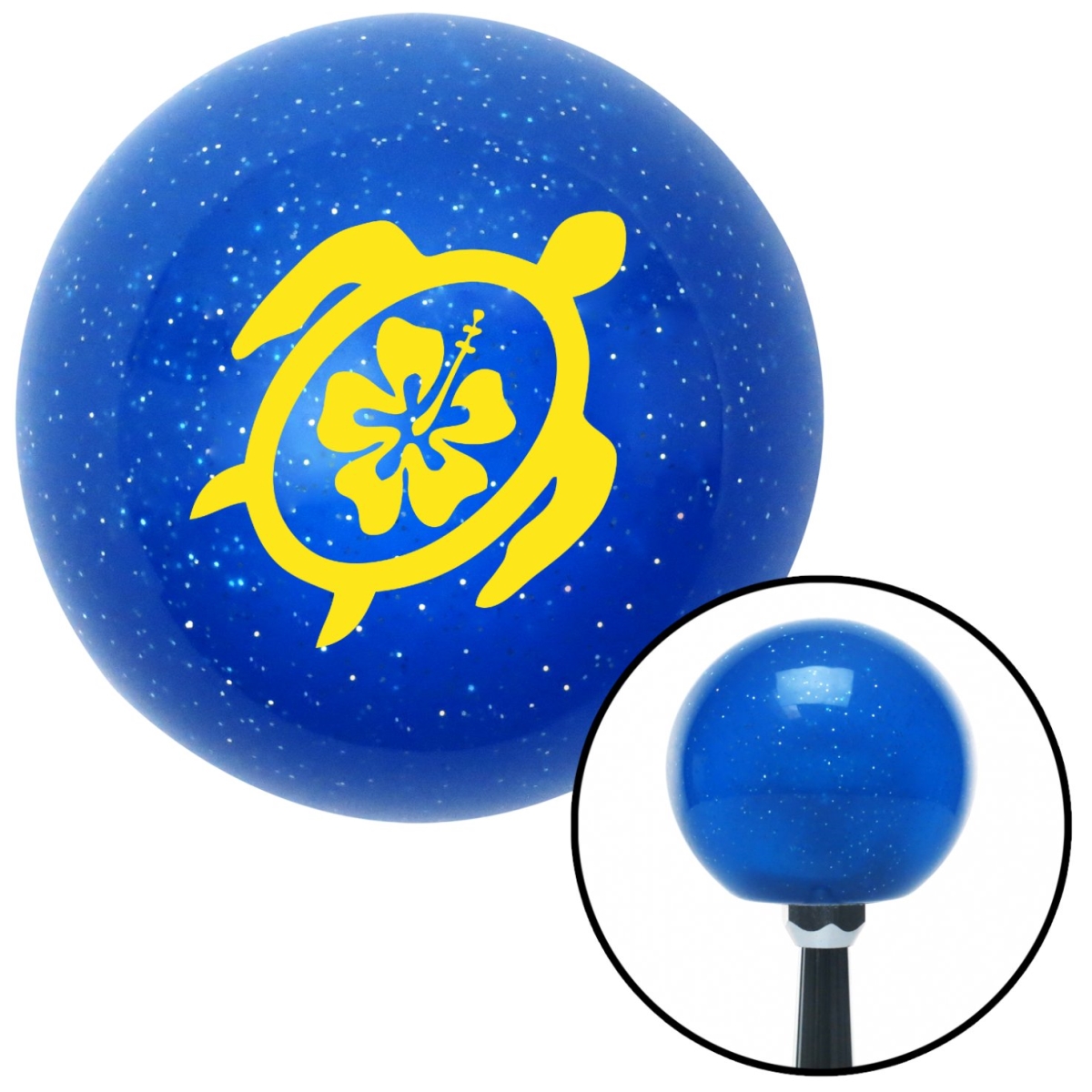 American Shifter 25686 Yellow Turtle with Flower Blue Metal Flake Shift Knob with M16 x 1.5 Insert Shifter