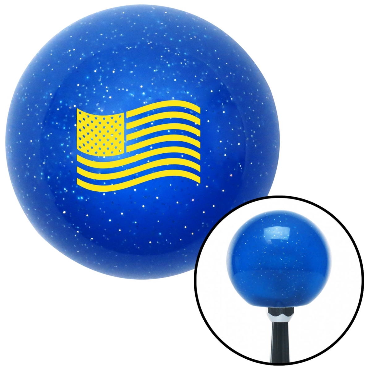 American Shifter 26466 Yellow American Flag Waving Blue Metal Flake Shift Knob with M16 x 1.5 Insert Auto