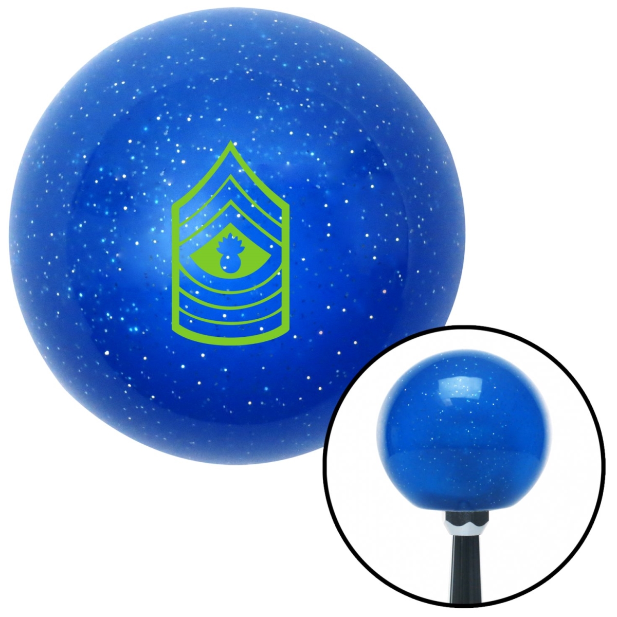 American Shifter 26380 Green 09 Master Gunnery Sergeant Blue Metal Flake Shift Knob with M16 x 1.5 Insert