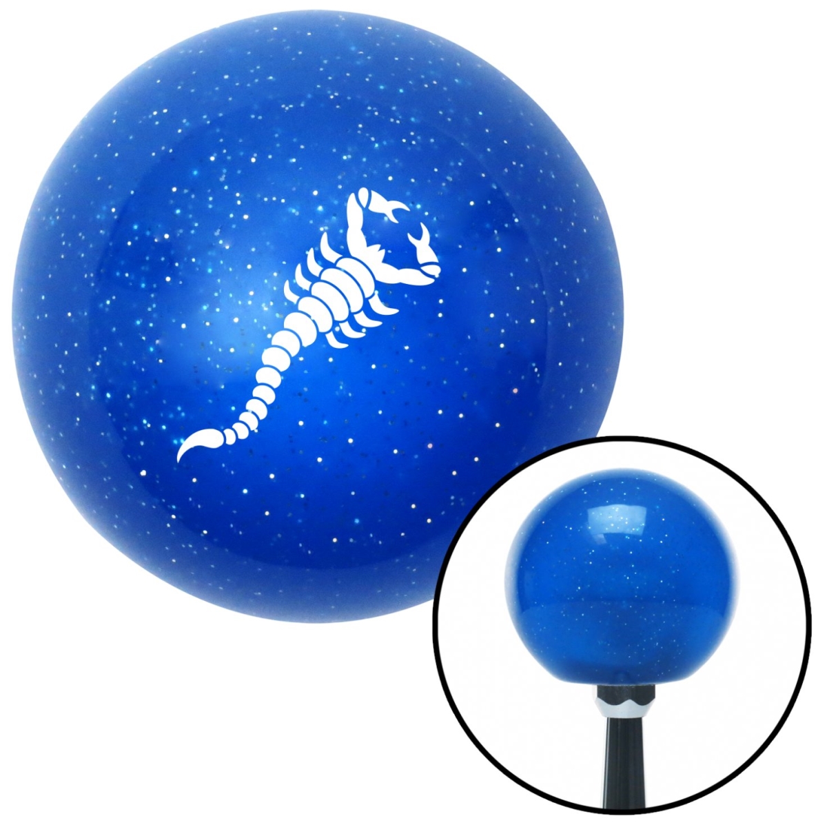 American Shifter 26927 White Small Scorpion Blue Metal Flake Shift Knob with M16 x 1.5 Insert Shifter Auto
