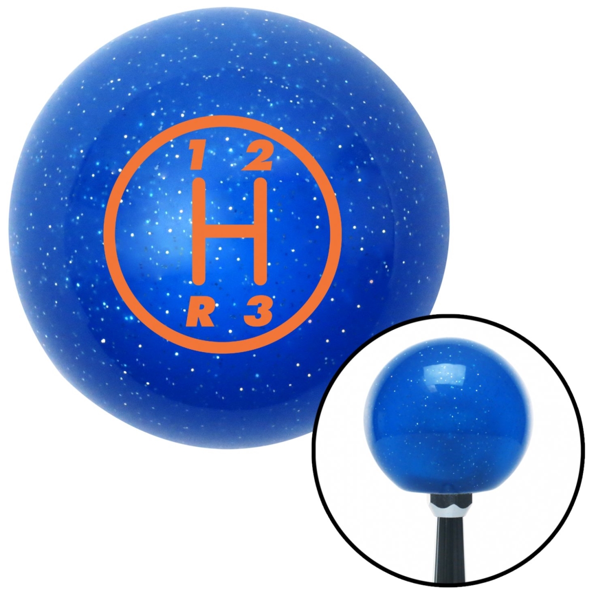 American Shifter 26959 Orange 3 Speed Shift Pattern - 3RDL Blue Metal Flake Shift Knob - M16 x 1.5 Insert